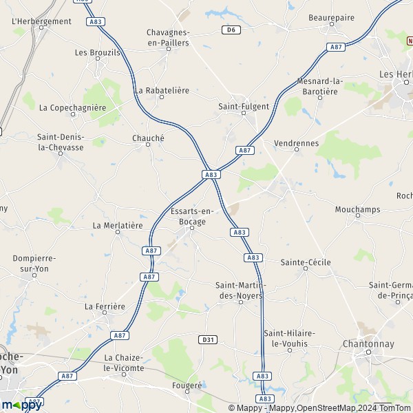 De kaart voor de stad Essarts-en-Bocage 85140
