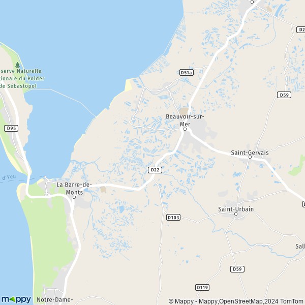 De kaart voor de stad Beauvoir-sur-Mer 85230