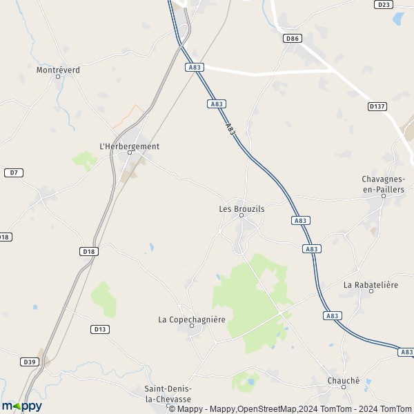 De kaart voor de stad Les Brouzils 85260