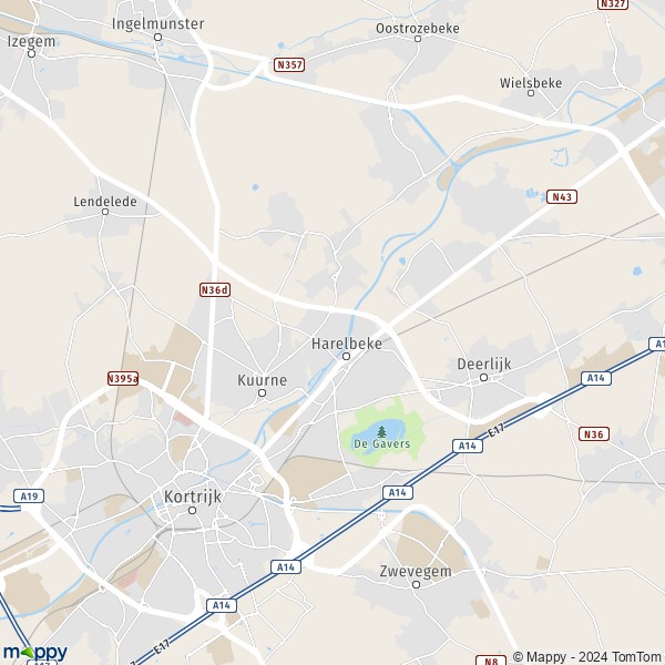 De kaart voor de stad 8530-8531 Harelbeke