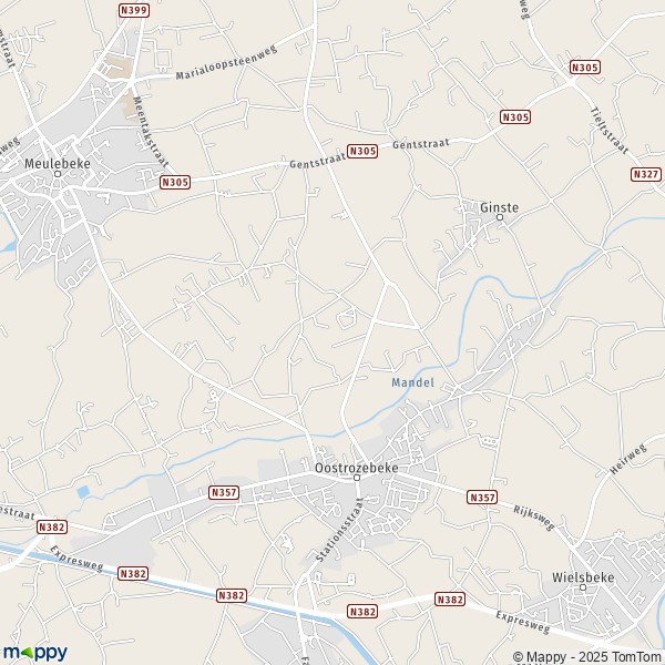De kaart voor de stad 8531-8780 Oostrozebeke