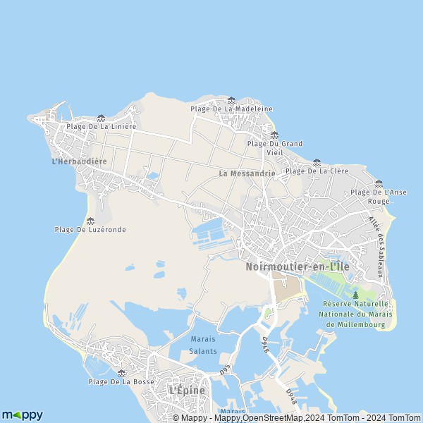 De kaart voor de stad Noirmoutier-en-l'Île 85330