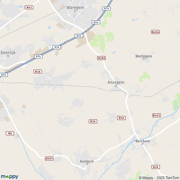 De kaart voor de stad 8553-8573 Anzegem