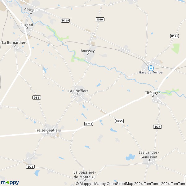 De kaart voor de stad La Bruffière 85530