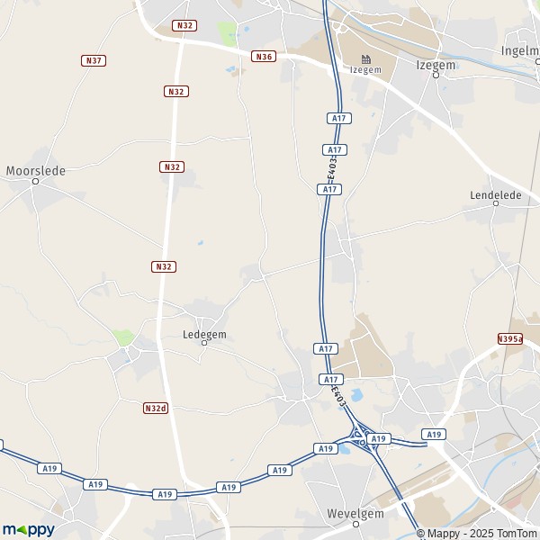 De kaart voor de stad 8560-8890 Ledegem
