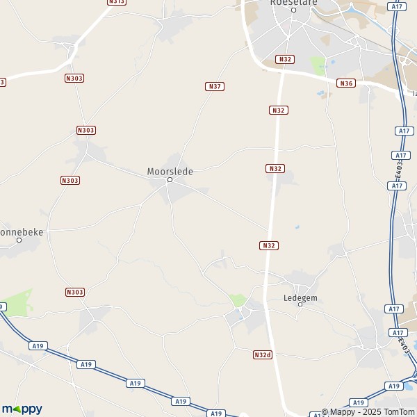 De kaart voor de stad 8560-8980 Moorslede