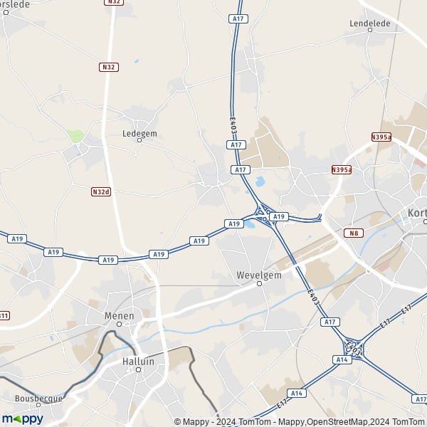 De kaart voor de stad 8560 Wevelgem