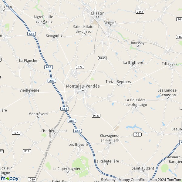 De kaart voor de stad Saint-Hilaire-de-Loulay, 85600 Montaigu-Vendée