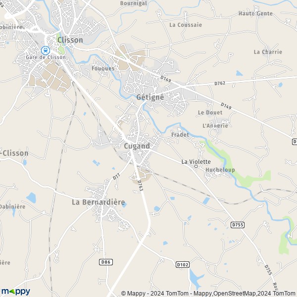De kaart voor de stad Cugand 85610