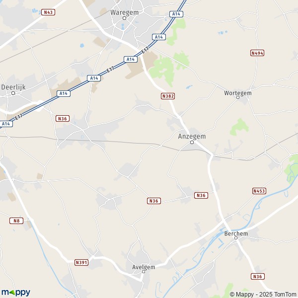 De kaart voor de stad 8570-8573 Anzegem