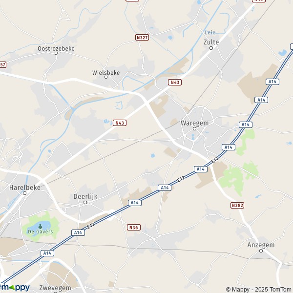 De kaart voor de stad 8570-8793 Waregem