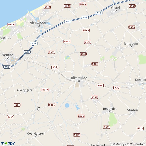 De kaart voor de stad 8600 Diksmuide