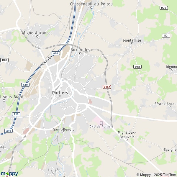 De kaart voor de stad Poitiers 86000