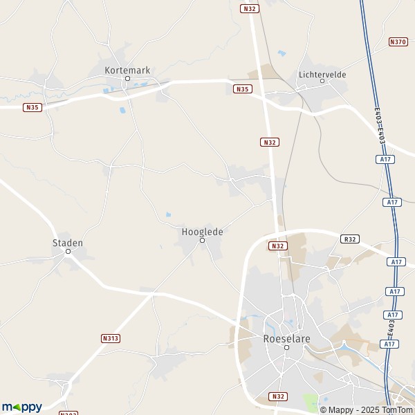 De kaart voor de stad 8610-8830 Hooglede