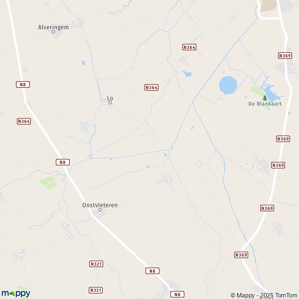 De kaart voor de stad 8640-8904 Lo-Reninge