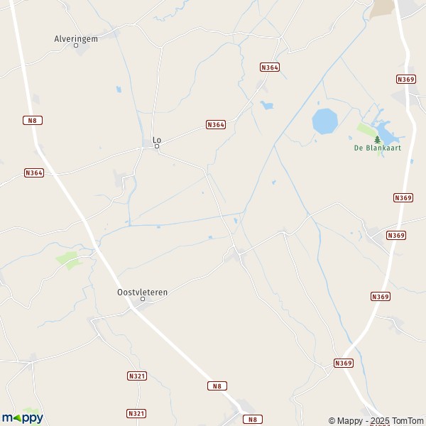 De kaart voor de stad 8647 Lo-Reninge