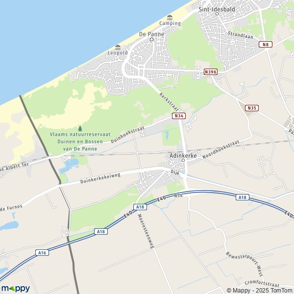 De kaart voor de stad 8660 De Panne