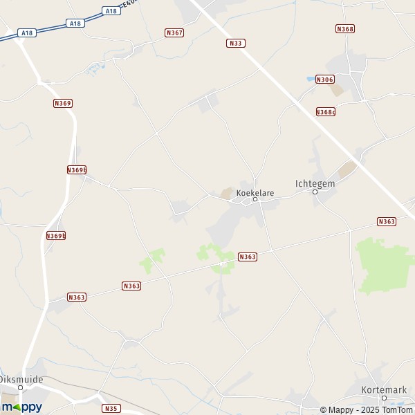 De kaart voor de stad 8680 Koekelare