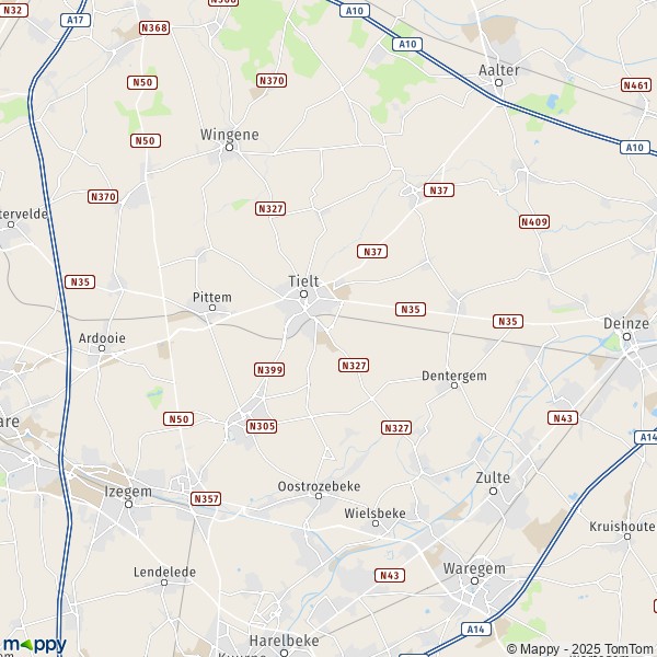 De kaart voor de stad 8700 Tielt