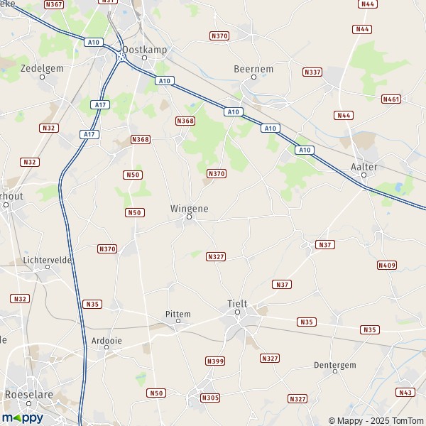 De kaart voor de stad 8700-8810 Wingene