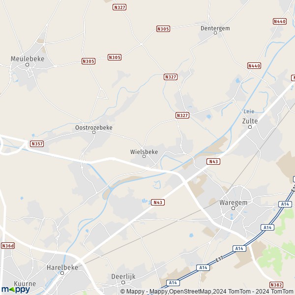 De kaart voor de stad 8710-8793 Wielsbeke