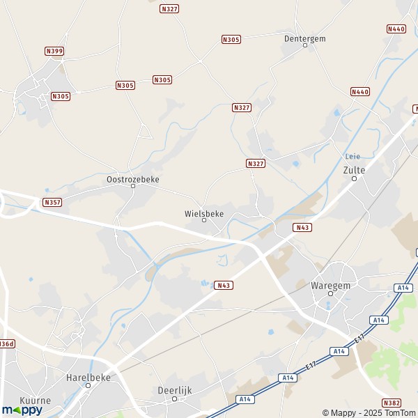 De kaart voor de stad 8710 Wielsbeke