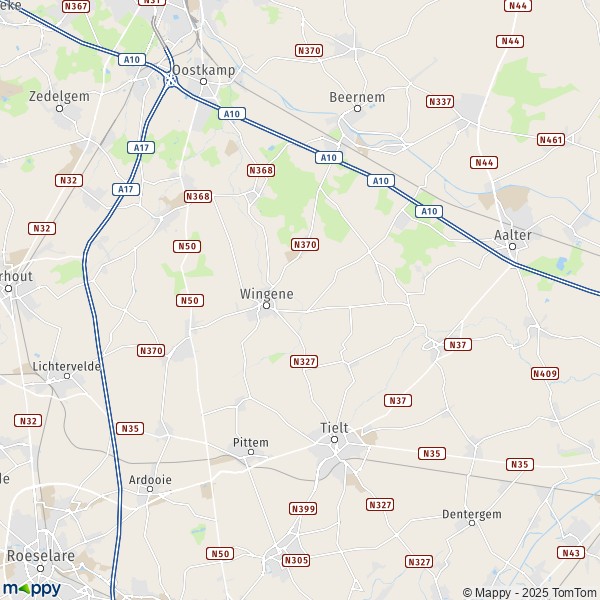 De kaart voor de stad 8750 Wingene