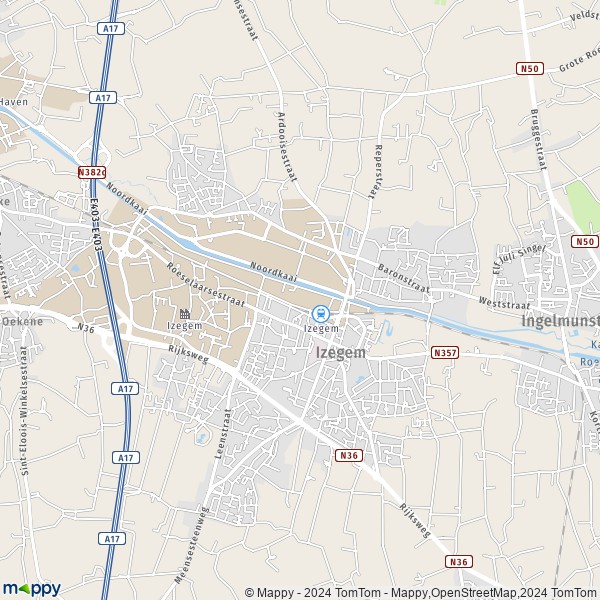 De kaart voor de stad 8770-8870 Izegem