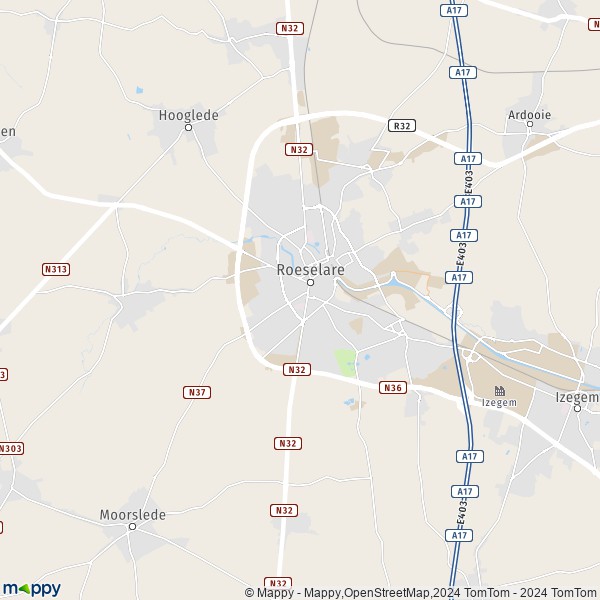 De kaart voor de stad 8800-8830 Roeselare