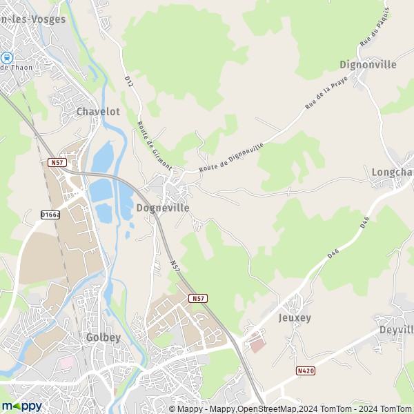 De kaart voor de stad Dogneville 88000