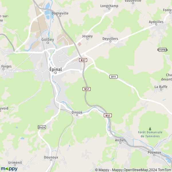 De kaart voor de stad Épinal 88000