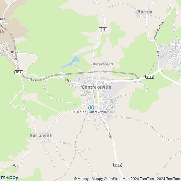 De kaart voor de stad Contrexéville 88140