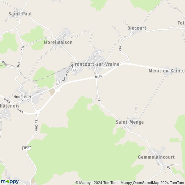 De kaart voor de stad Gironcourt-sur-Vraine 88170