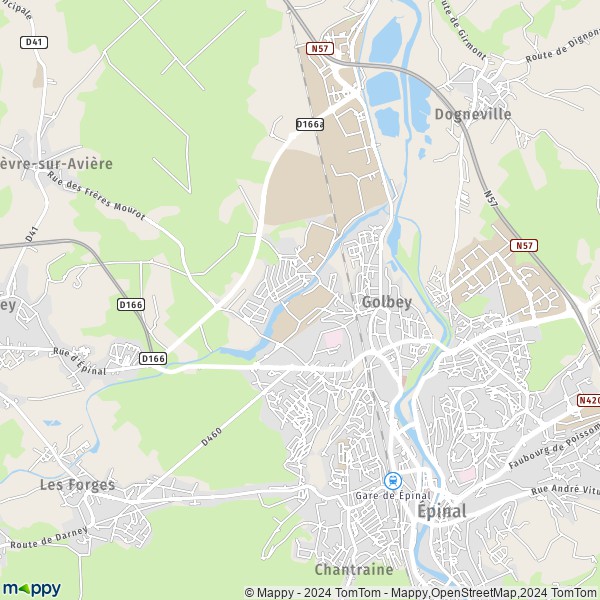 De kaart voor de stad Golbey 88190