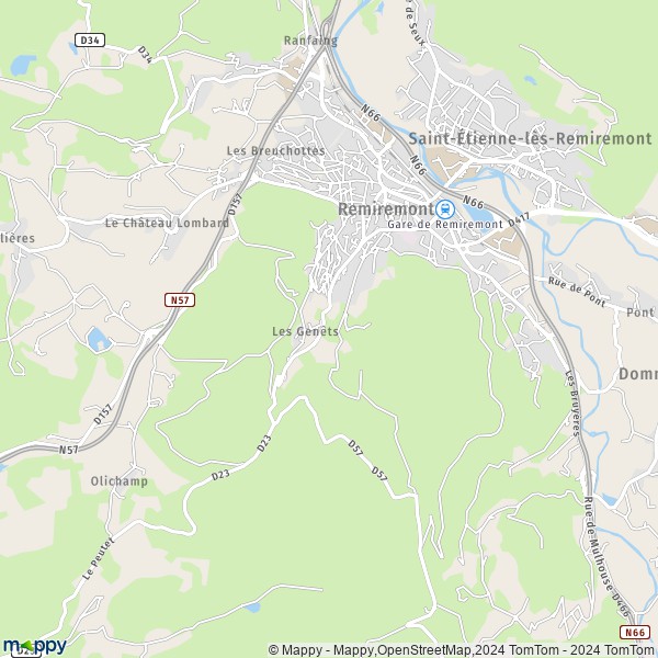 De kaart voor de stad Remiremont 88200