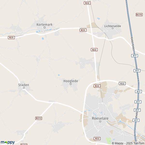 De kaart voor de stad 8830 Hooglede