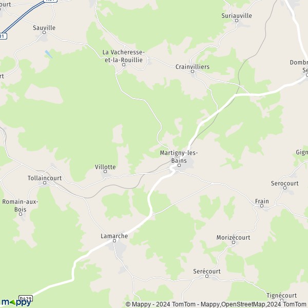 De kaart voor de stad Martigny-les-Bains 88320