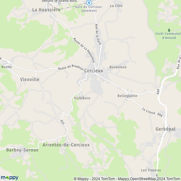 De kaart voor de stad Corcieux 88430