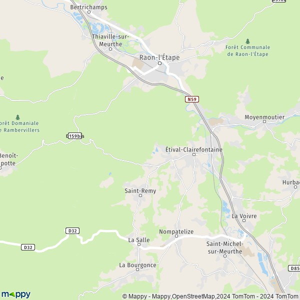 De kaart voor de stad Étival-Clairefontaine 88480