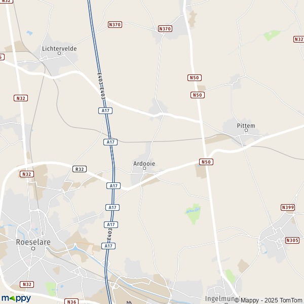 De kaart voor de stad 8850-8851 Ardooie