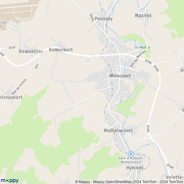 De kaart voor de stad Mirecourt 88500