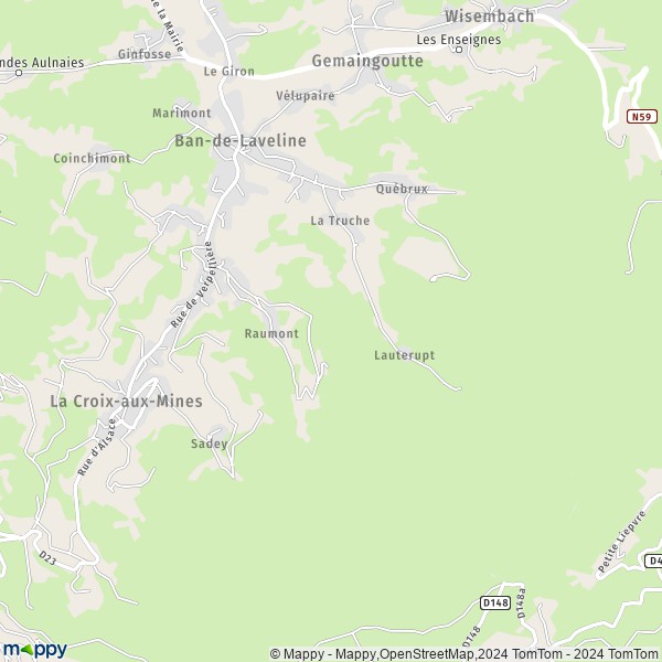 De kaart voor de stad Ban-de-Laveline 88520