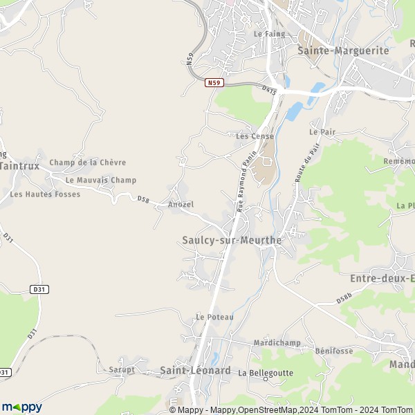 De kaart voor de stad Saulcy-sur-Meurthe 88580