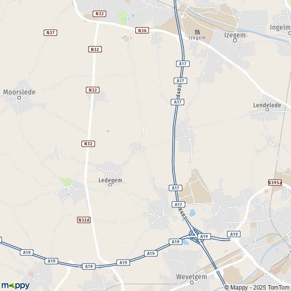 De kaart voor de stad 8880 Ledegem