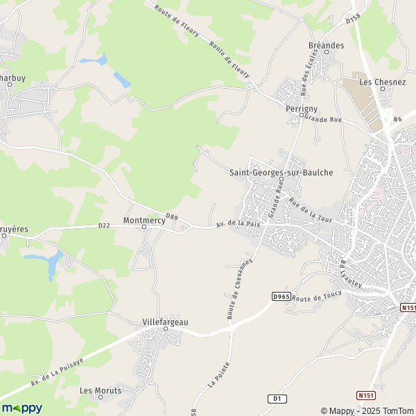 De kaart voor de stad Saint-Georges-sur-Baulche 89000