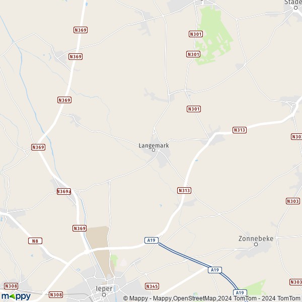 De kaart voor de stad 8920 Langemark-Poelkapelle