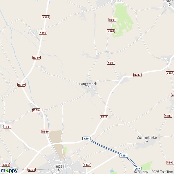 De kaart voor de stad 8920 Langemark-Poelkapelle