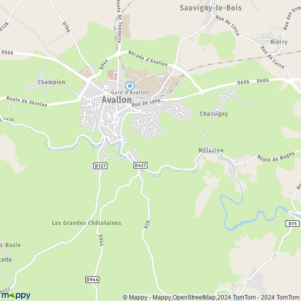 De kaart voor de stad Avallon 89200