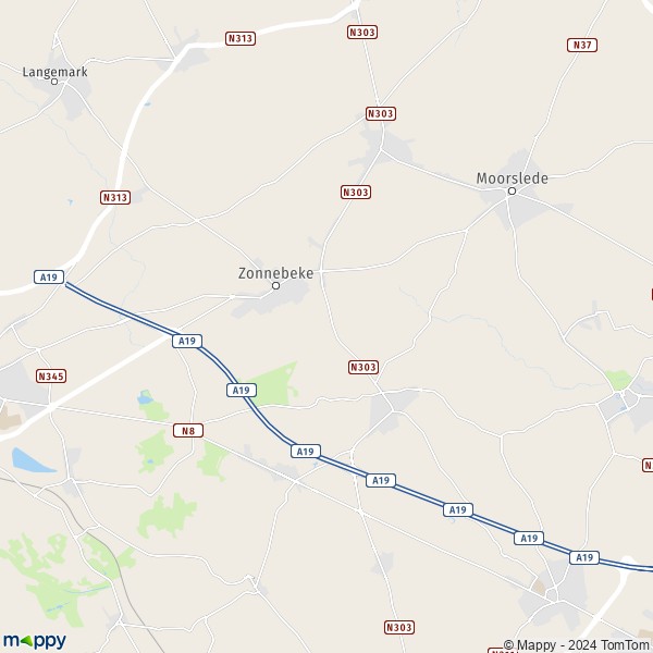 De kaart voor de stad 8940-8980 Zonnebeke