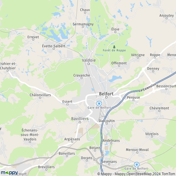 De kaart voor de stad Belfort 90000